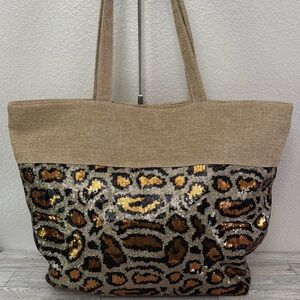 Leopard Print Sequin Tote Bag